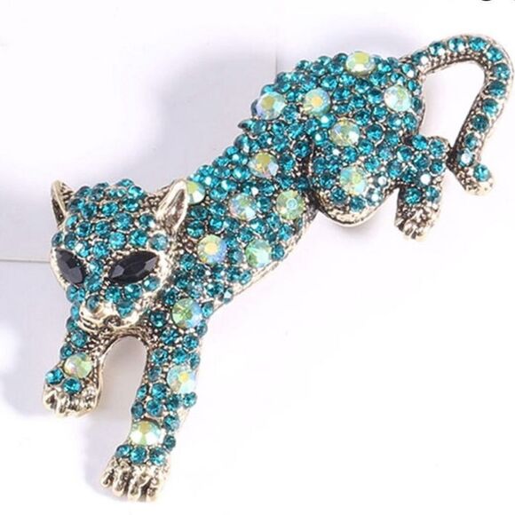 🩵 Betsey Johnson Teal and Silver Panther Brooch 🩵 - Picture 2 of 3